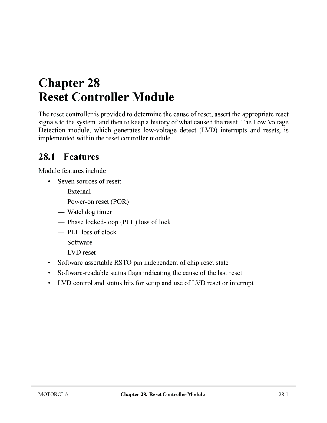 Motorola MCF5281, MCF5282 user manual Chapter Reset Controller Module 