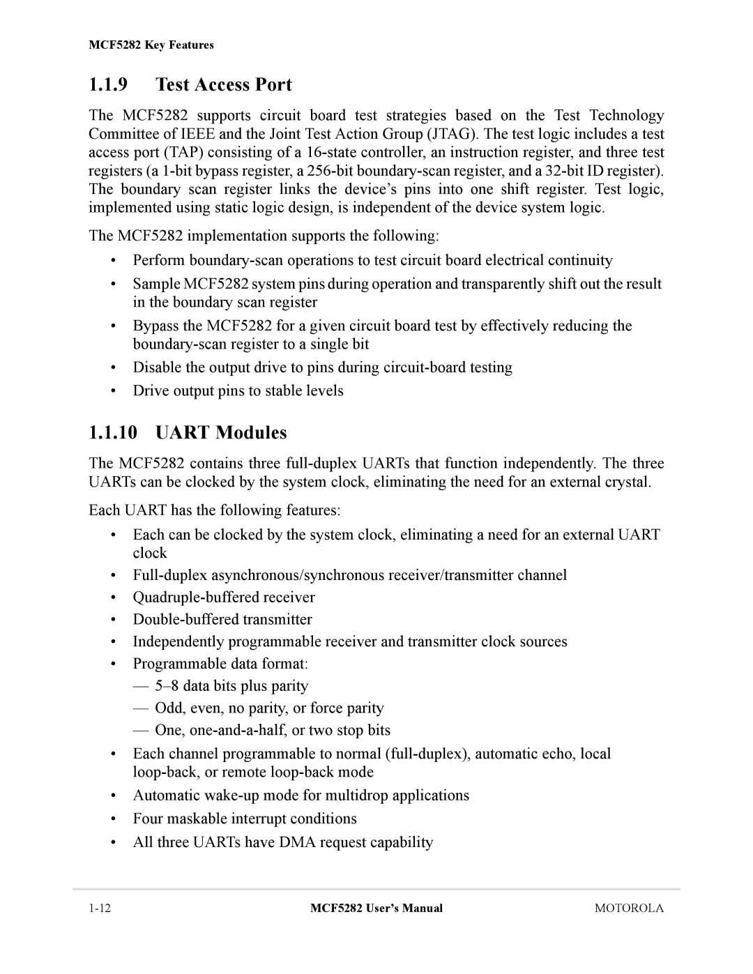 Motorola MCF5282, MCF5281 user manual Test Access Port, Uart Modules 