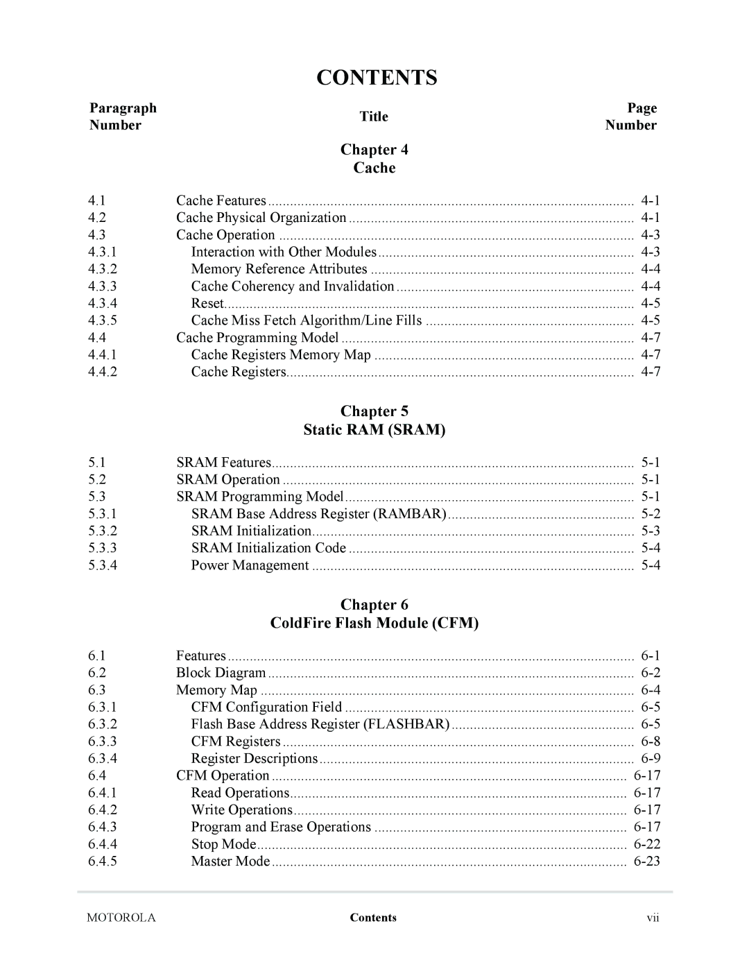 Motorola MCF5281, MCF5282 user manual Chapter Cache, Chapter Static RAM Sram, ColdFire Flash Module CFM 