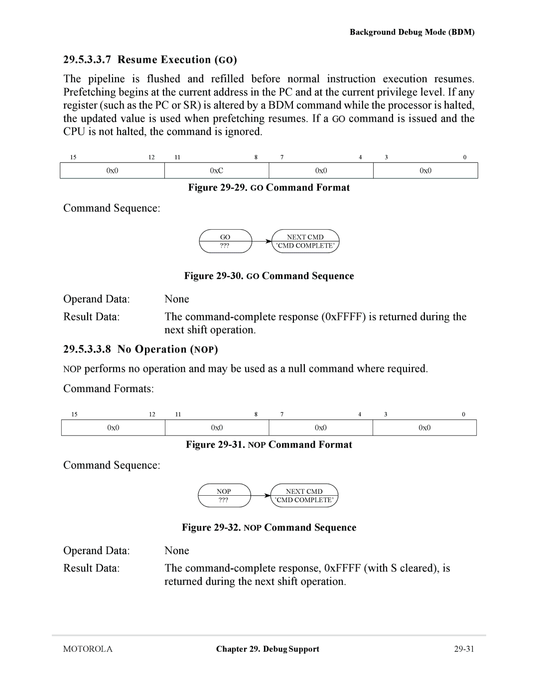 Motorola MCF5281, MCF5282 user manual Resume Execution GO, No Operation NOP 