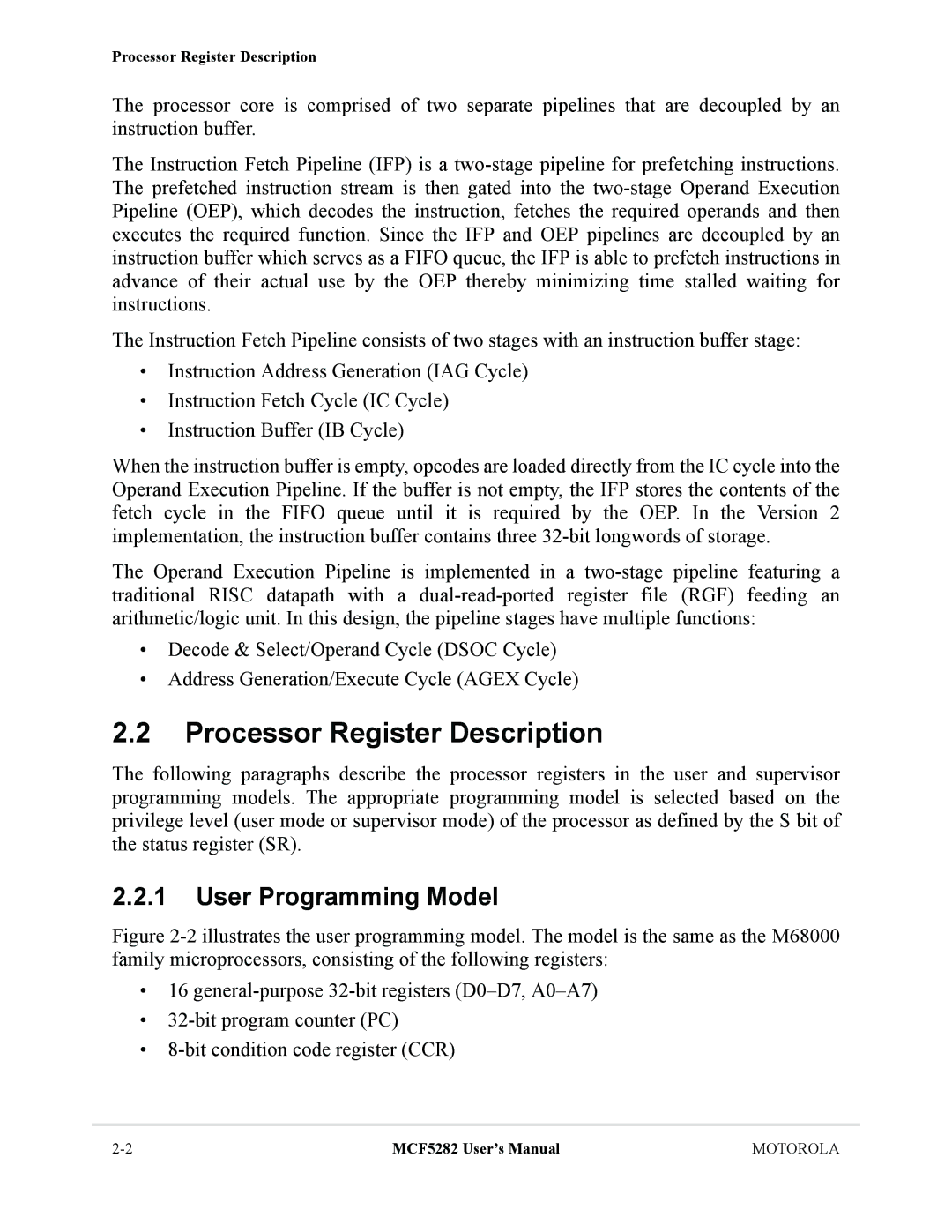 Motorola MCF5282, MCF5281 user manual Processor Register Description, User Programming Model 