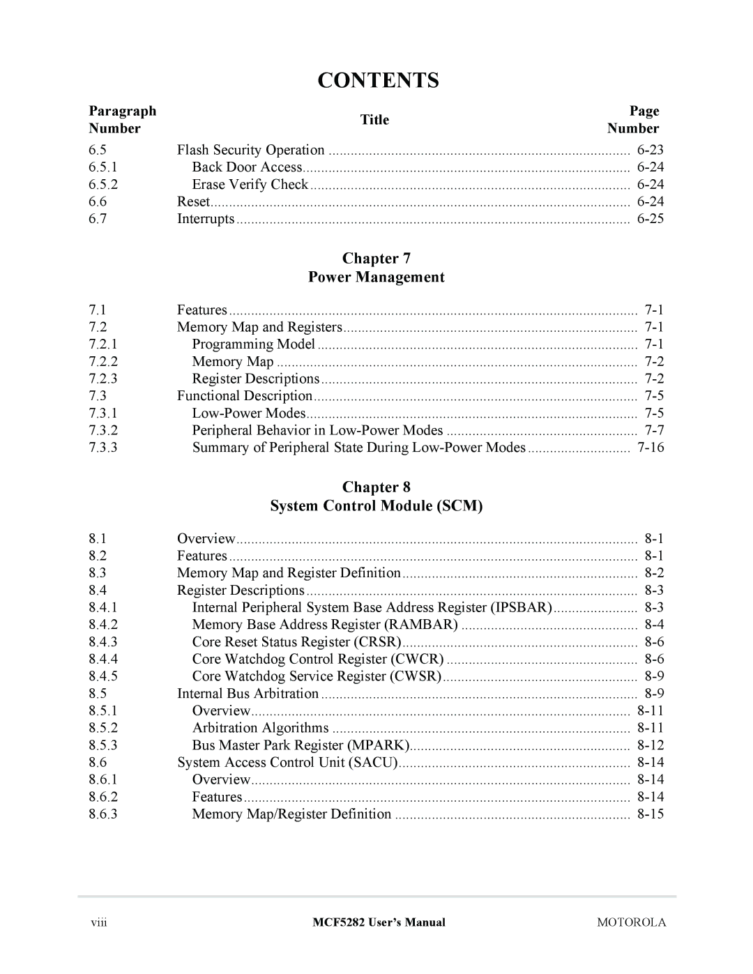 Motorola MCF5282, MCF5281 user manual Chapter Power Management, Chapter System Control Module SCM 