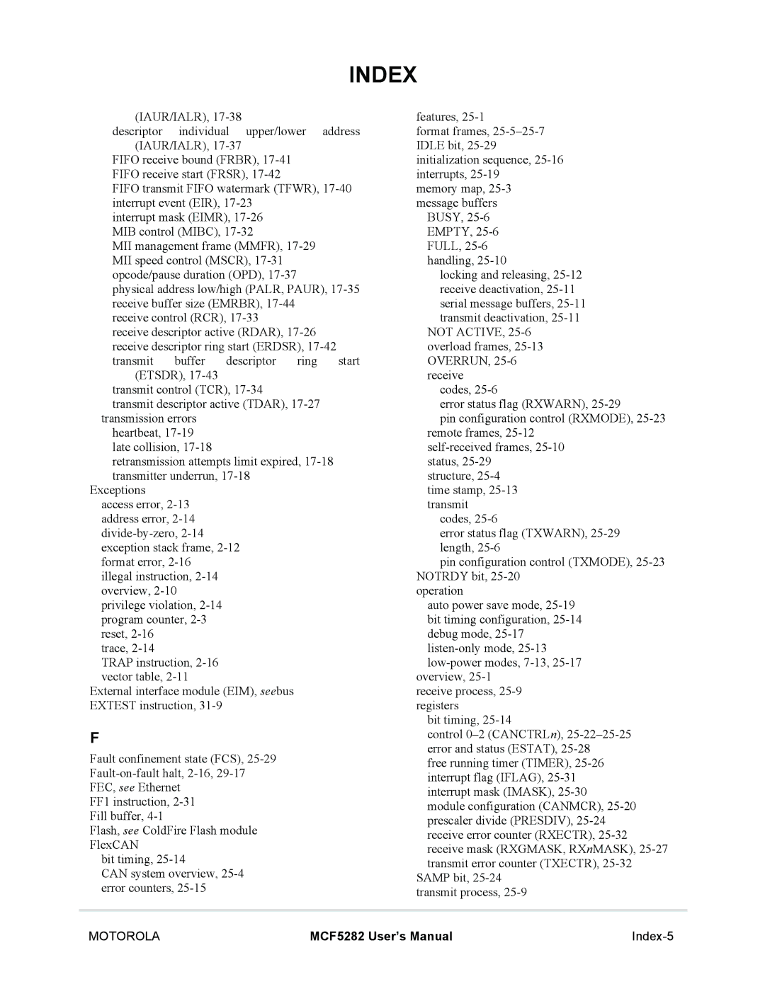 Motorola MCF5281, MCF5282 user manual Index-5 