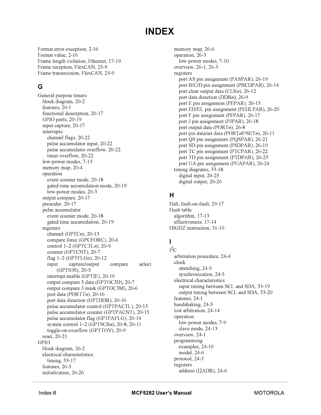 Motorola MCF5282, MCF5281 user manual Index-6 