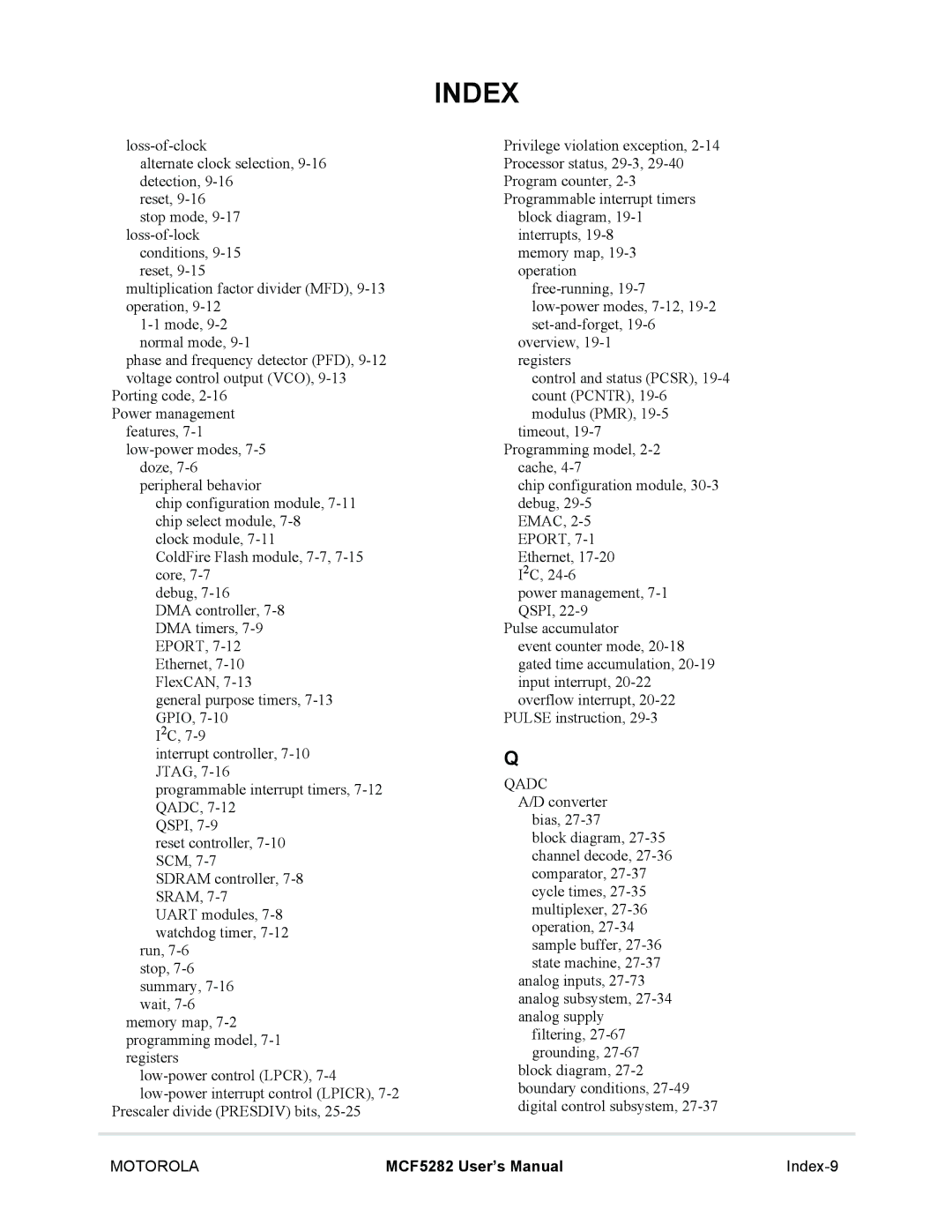 Motorola MCF5281, MCF5282 user manual Index-9 