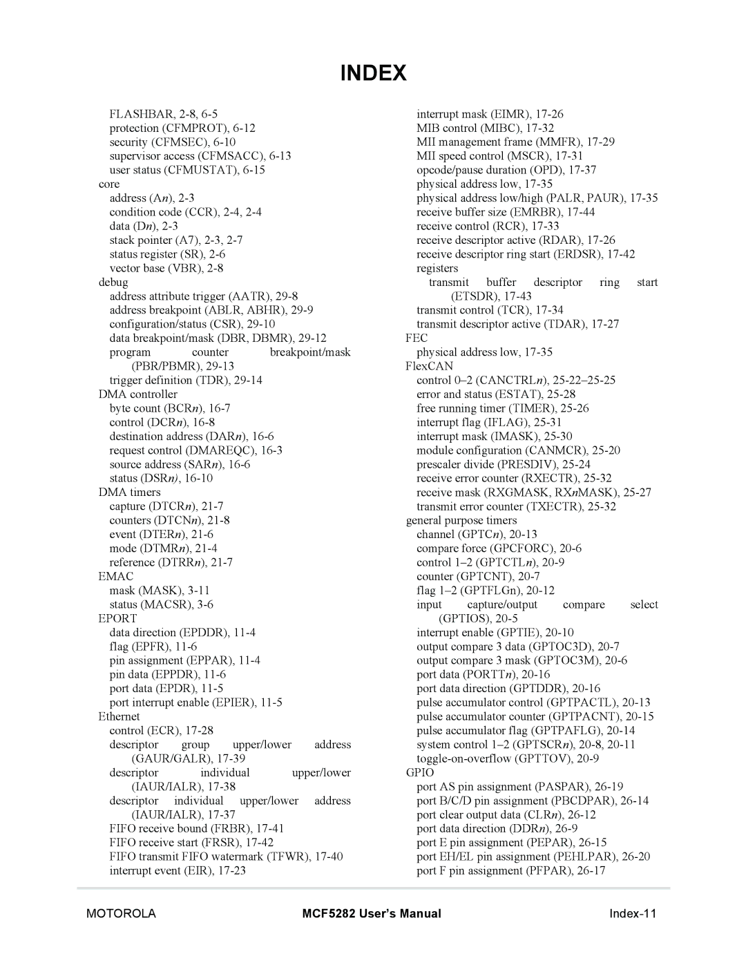 Motorola MCF5281, MCF5282 user manual Index-11 