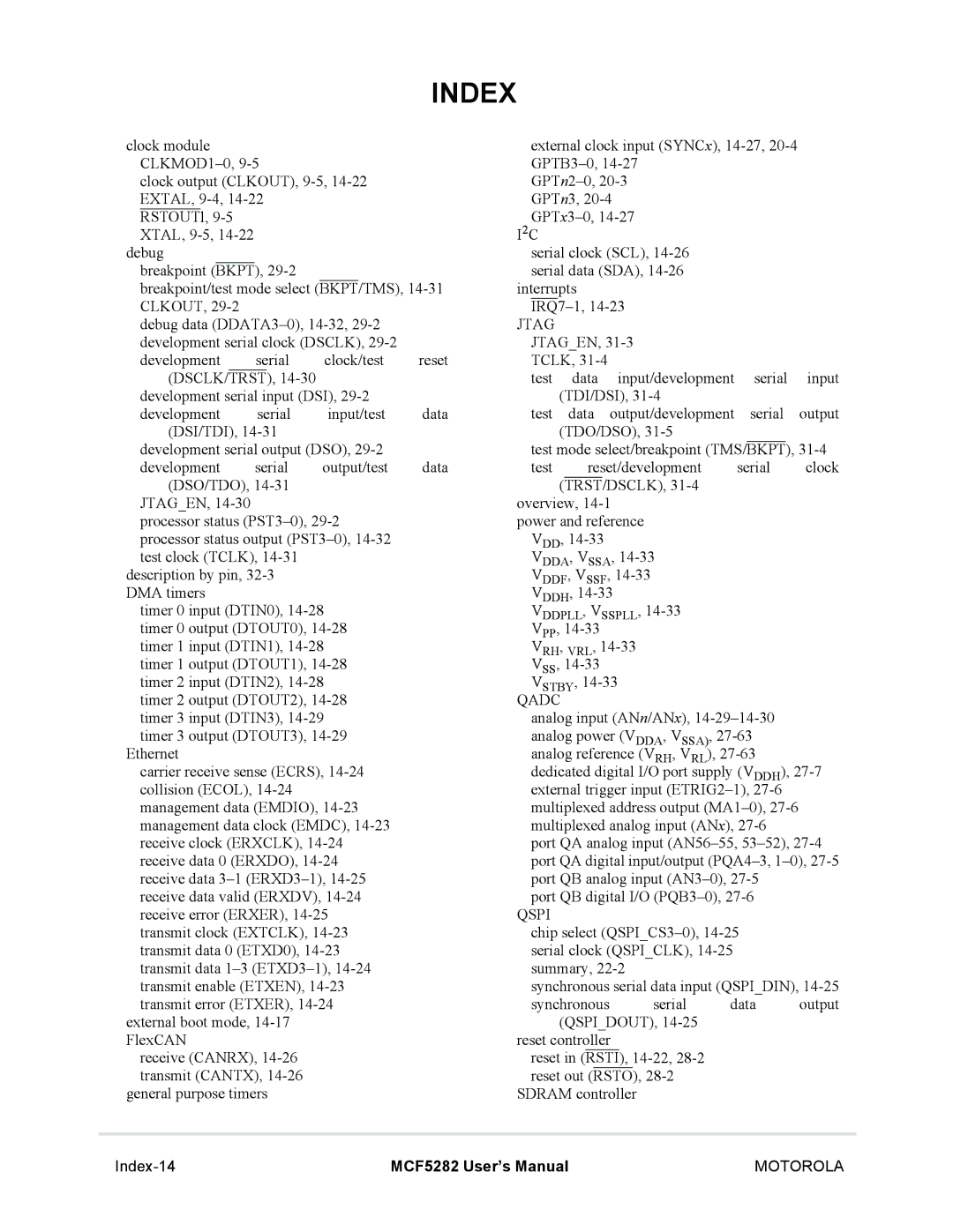 Motorola MCF5282, MCF5281 user manual Index-14 