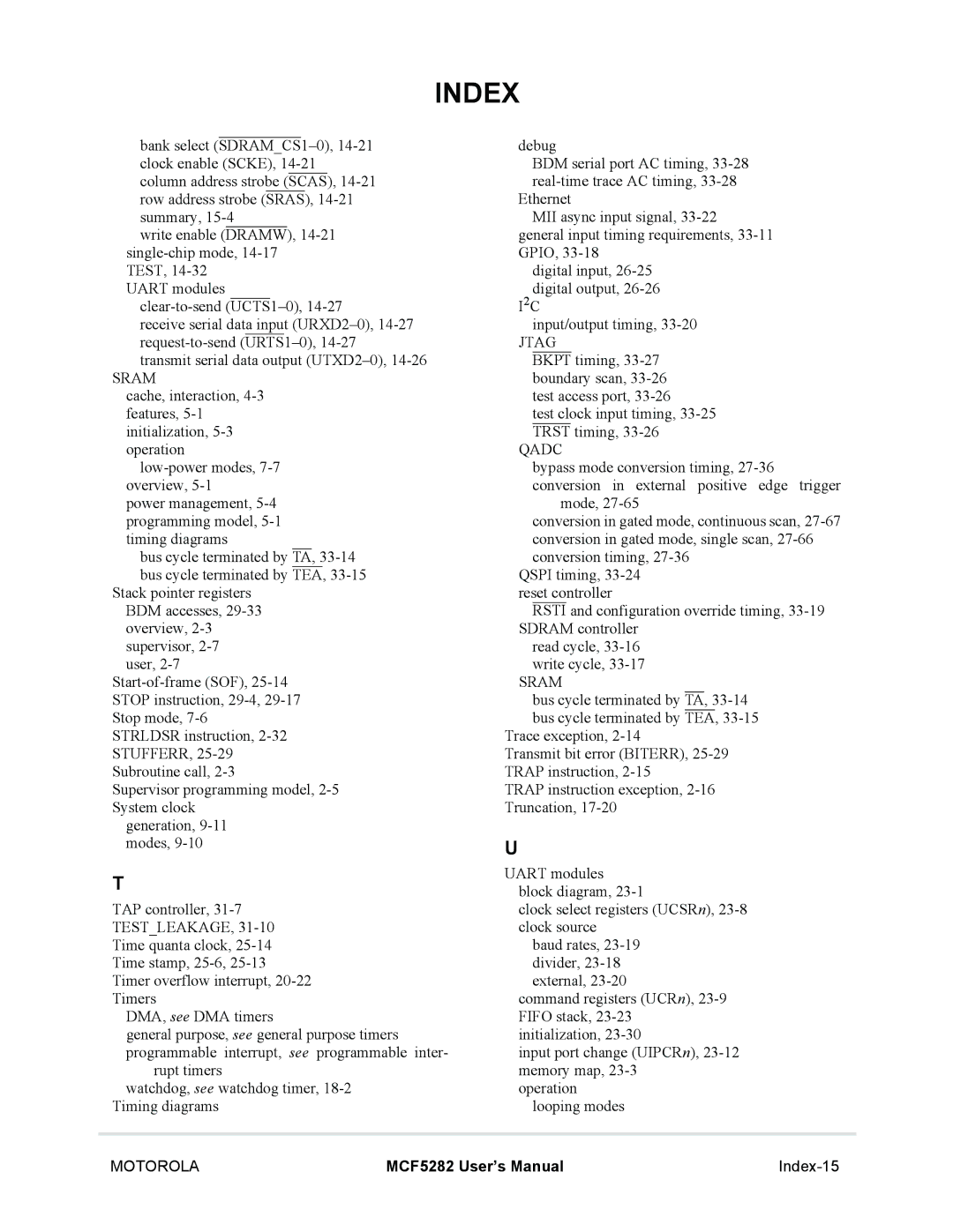 Motorola MCF5281, MCF5282 user manual Index-15 