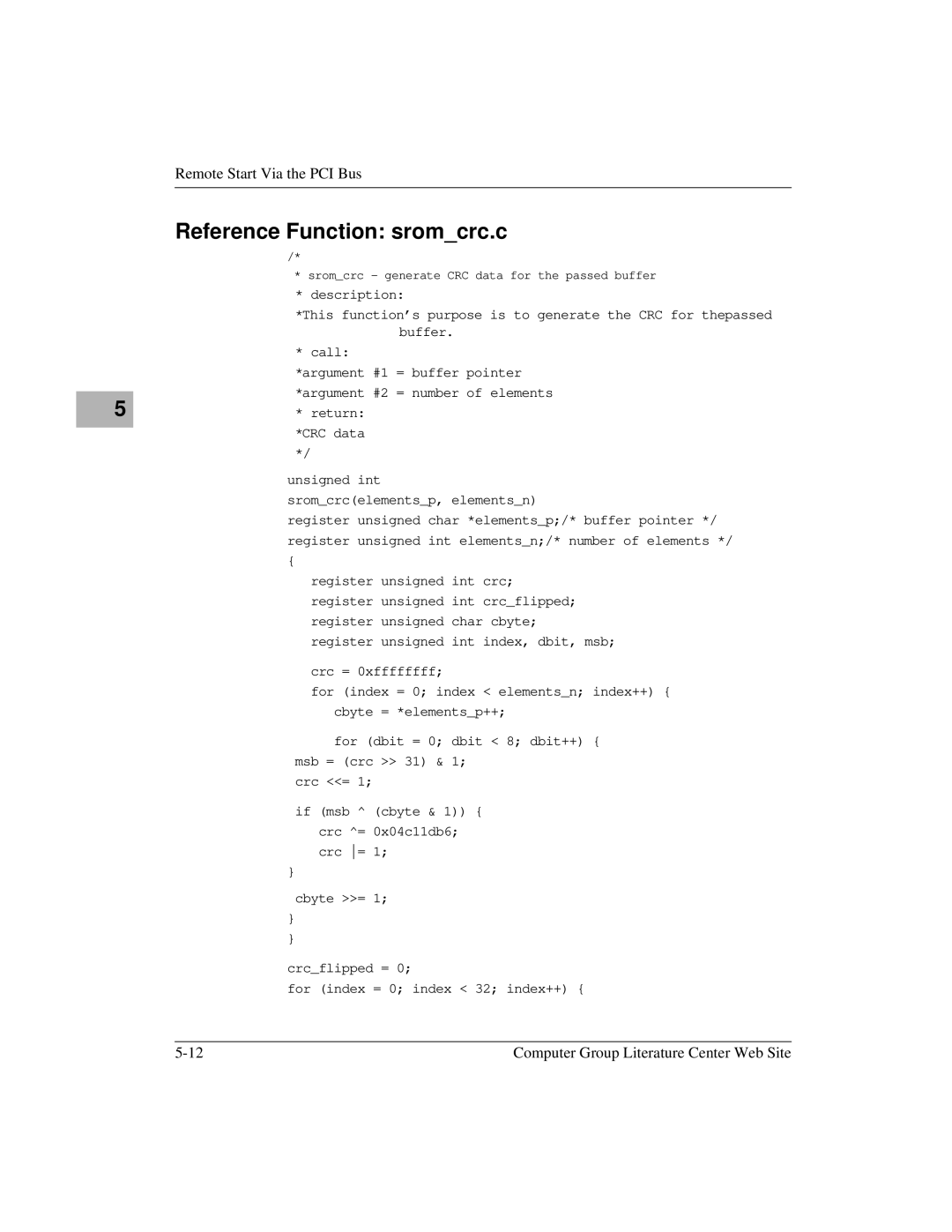 Motorola MCPN750A, IH5 manual Reference Function sromcrc.c, Return *CRC data Unsigned int Sromcrcelementsp, elementsn 