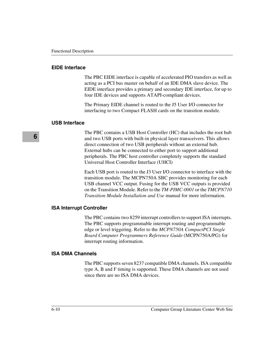 Motorola MCPN750A, IH5 manual Eide Interface, USB Interface, ISA Interrupt Controller, ISA DMA Channels 