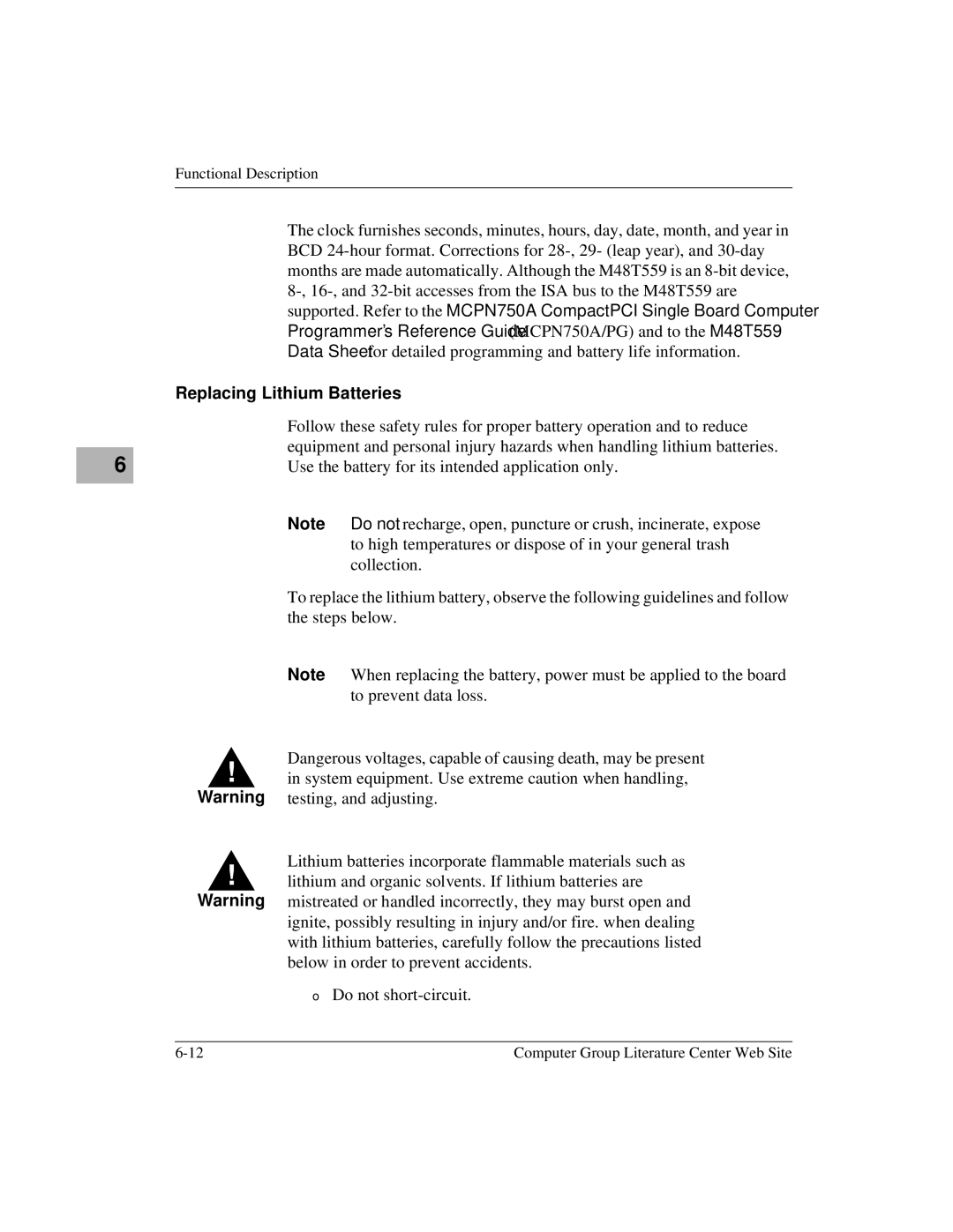 Motorola MCPN750A, IH5 manual Replacing Lithium Batteries 