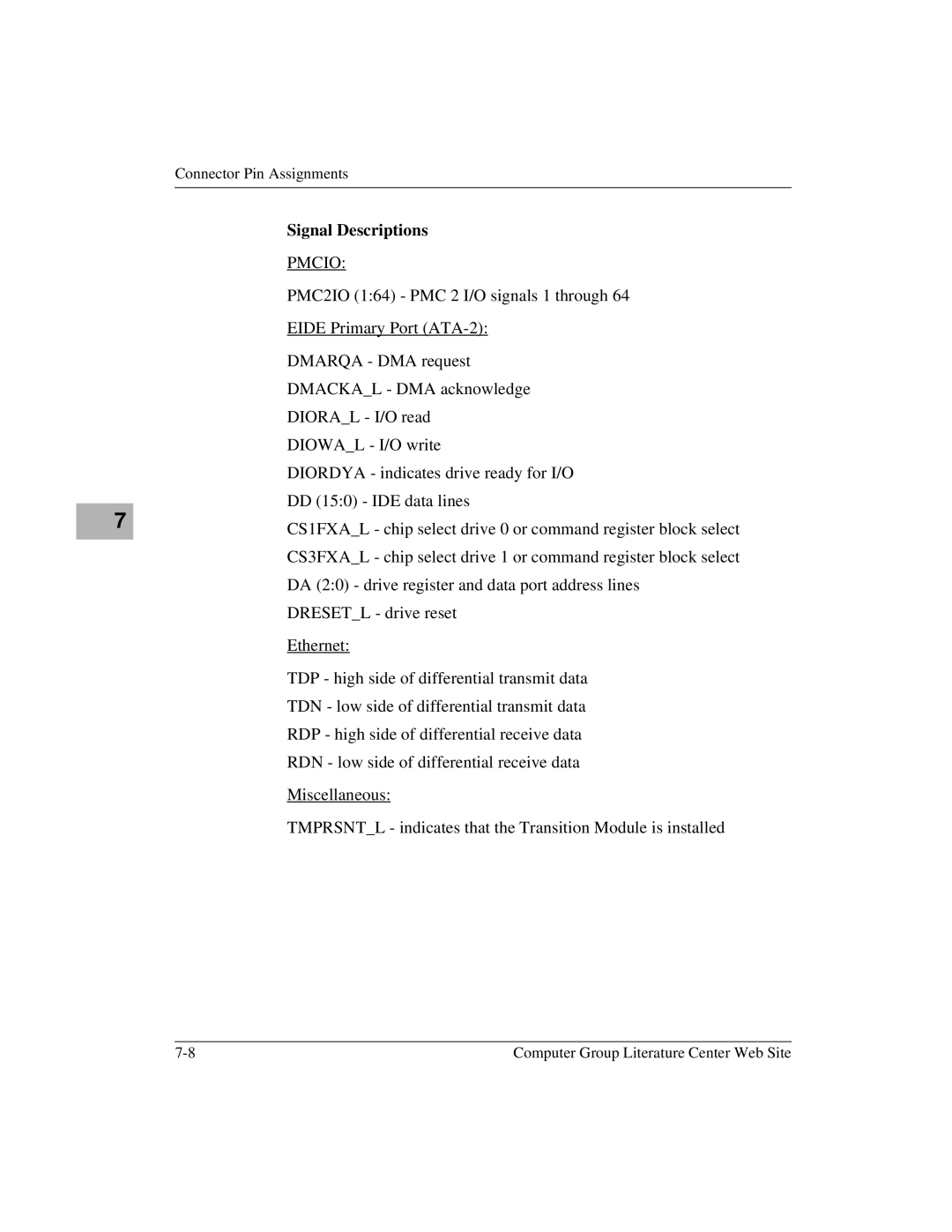 Motorola MCPN750A, IH5 manual Signal Descriptions 