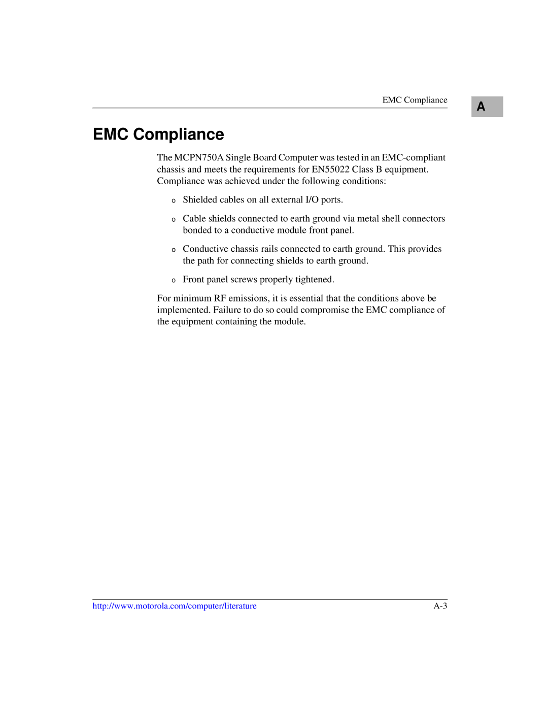 Motorola IH5, MCPN750A manual EMC Compliance 