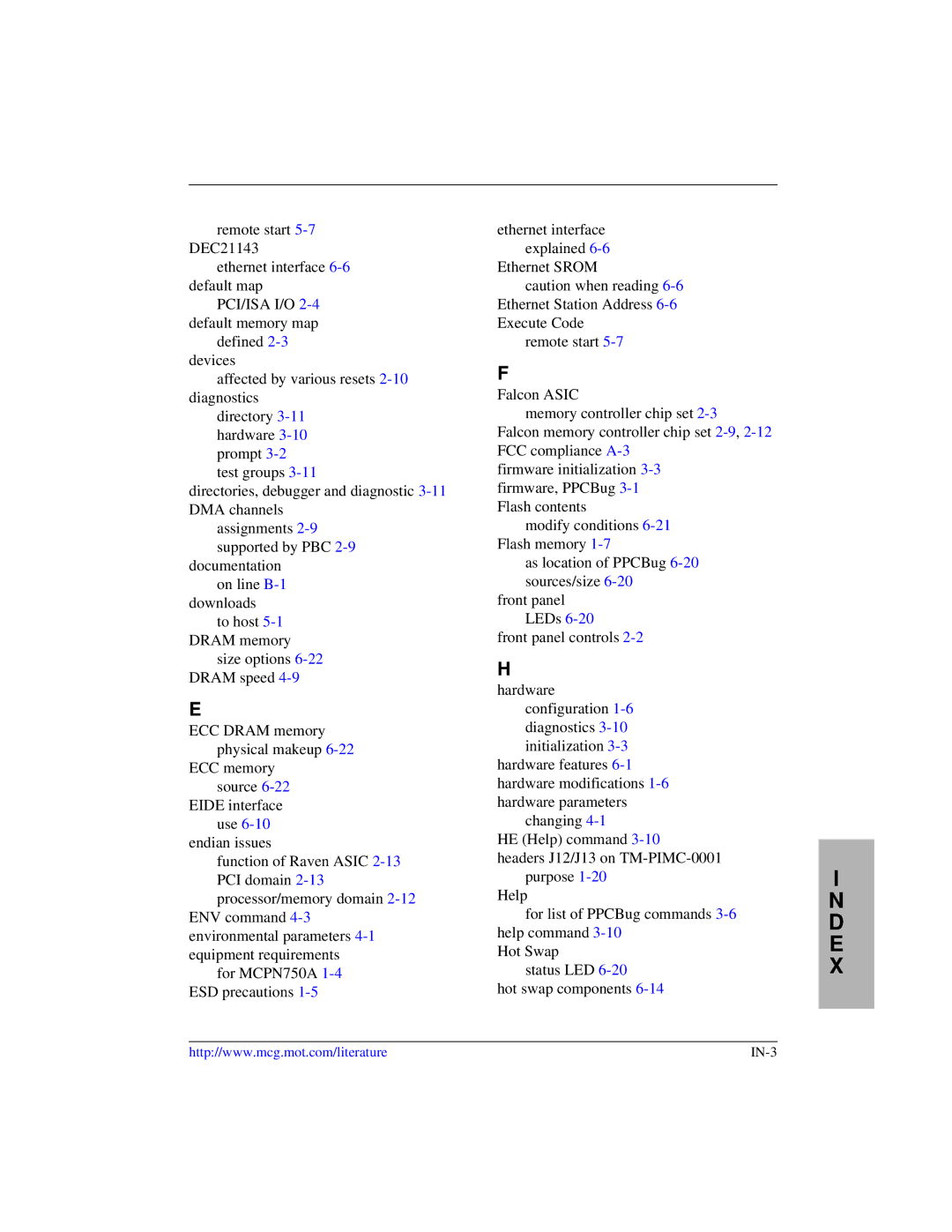 Motorola IH5, MCPN750A manual IN-3 