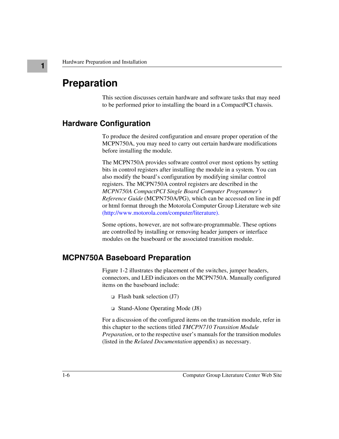 Motorola IH5 manual Hardware Configuration, MCPN750A Baseboard Preparation 