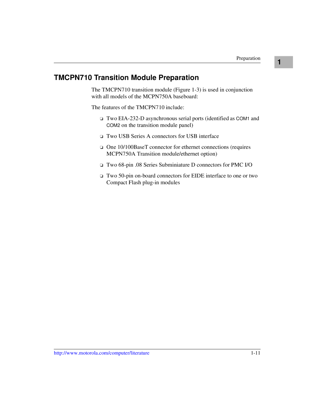 Motorola IH5, MCPN750A manual TMCPN710 Transition Module Preparation 