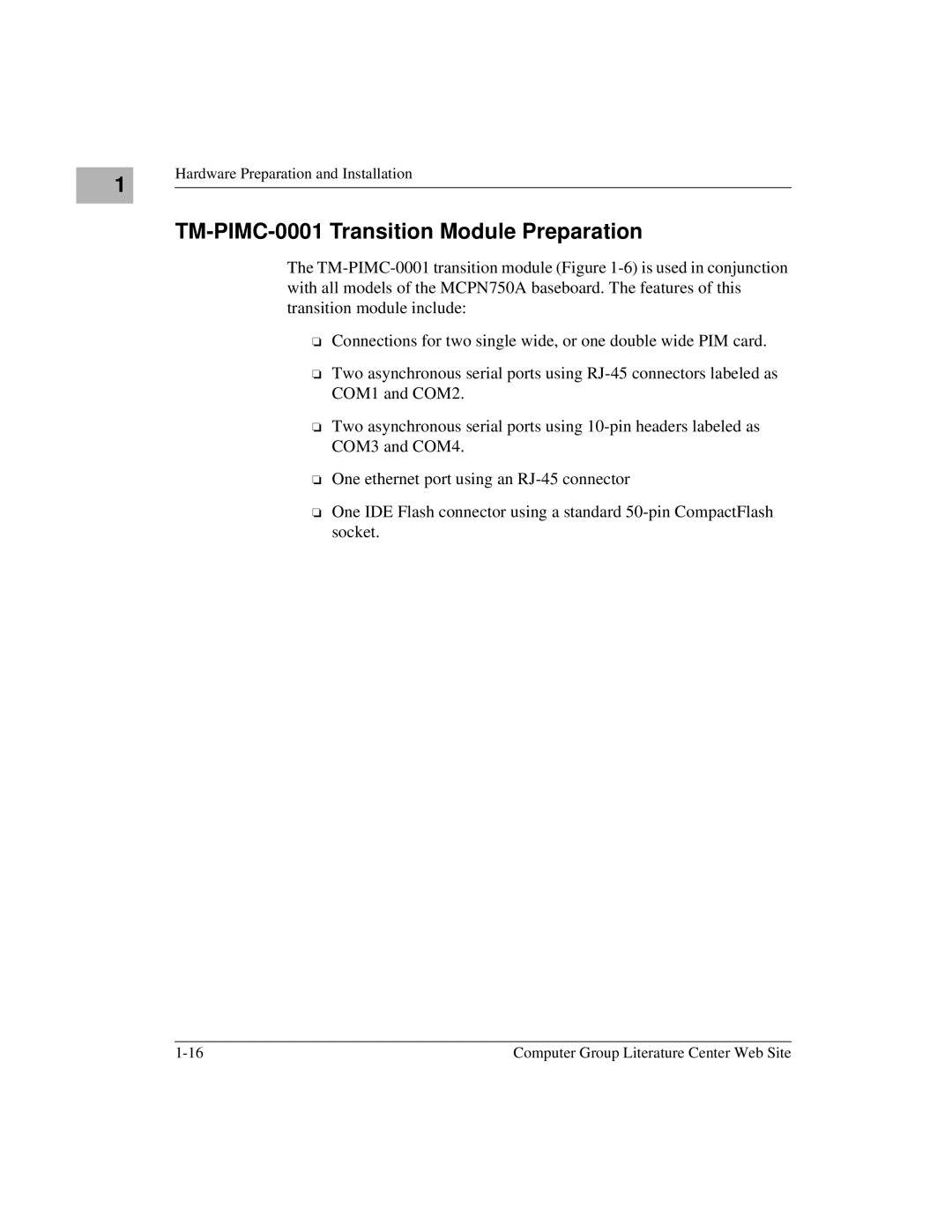 Motorola MCPN750A, IH5 manual TM-PIMC-0001 Transition Module Preparation 