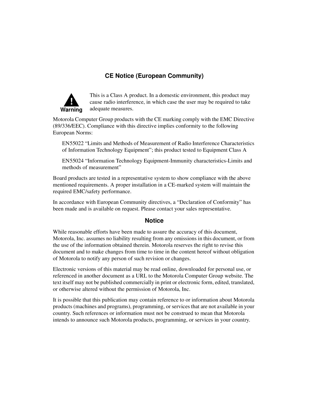 Motorola IH5, MCPN750A manual CE Notice European Community 