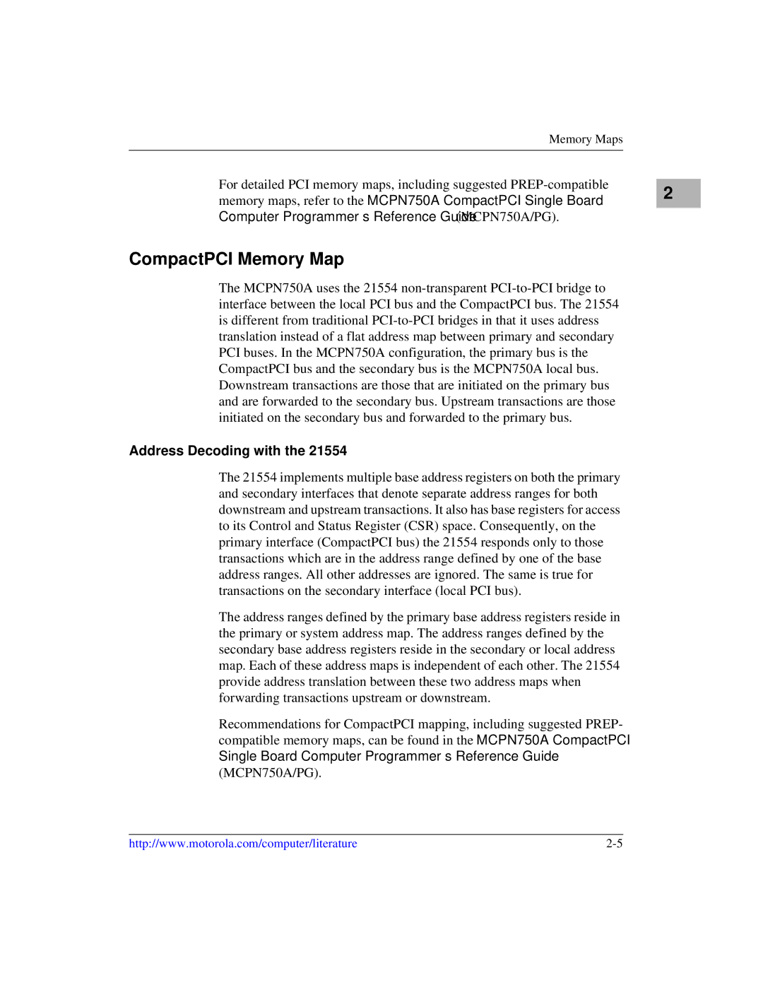 Motorola IH5, MCPN750A manual CompactPCI Memory Map, Address Decoding with 