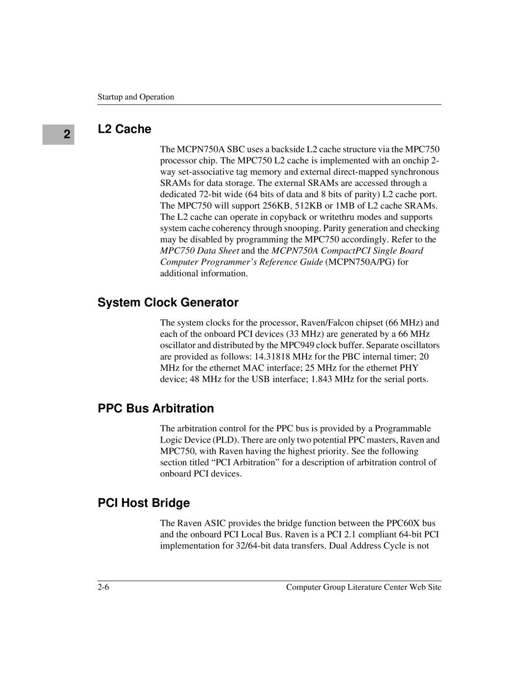 Motorola MCPN750A, IH5 manual L2 Cache, System Clock Generator, PPC Bus Arbitration, PCI Host Bridge 