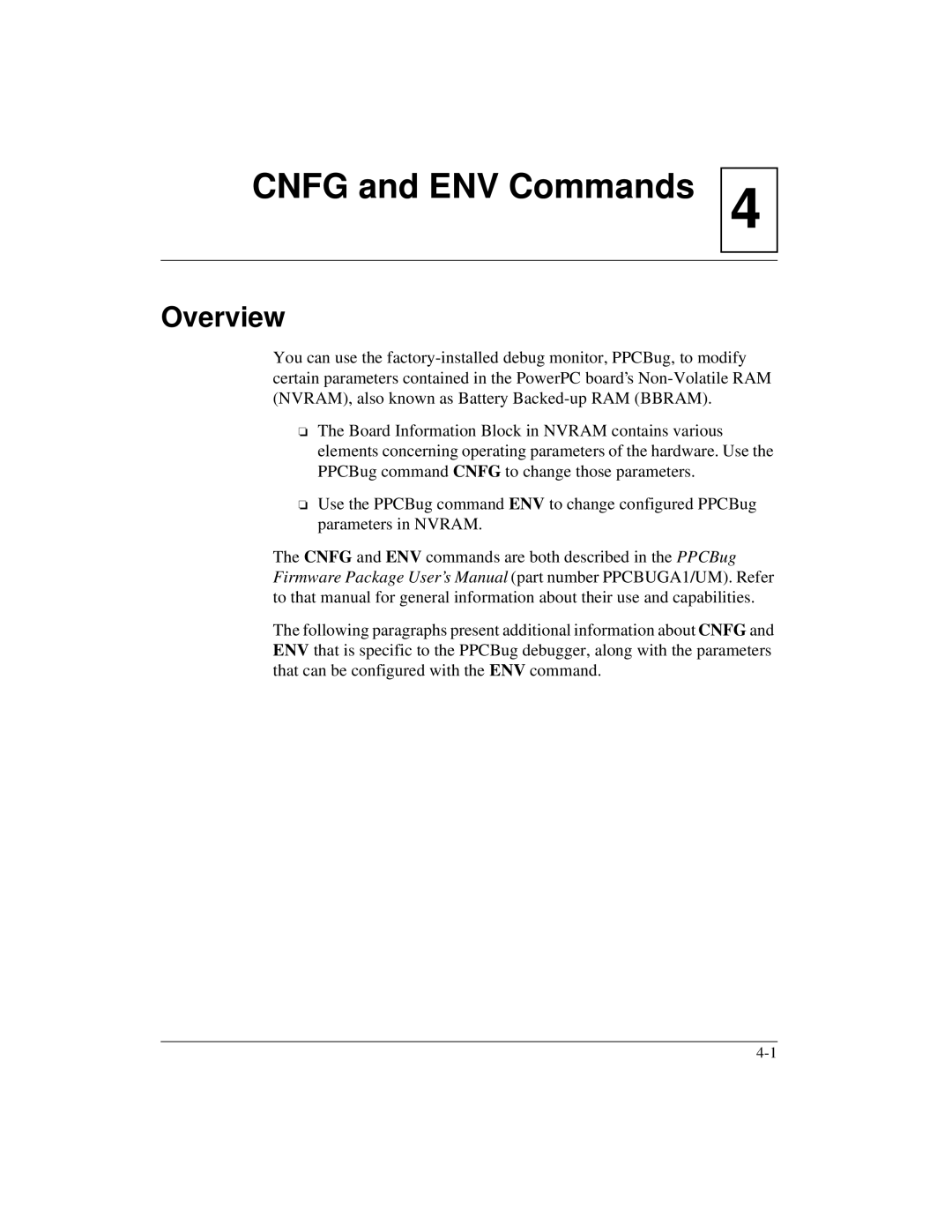 Motorola IH5, MCPN750A manual Cnfg and ENV Commands, Overview 