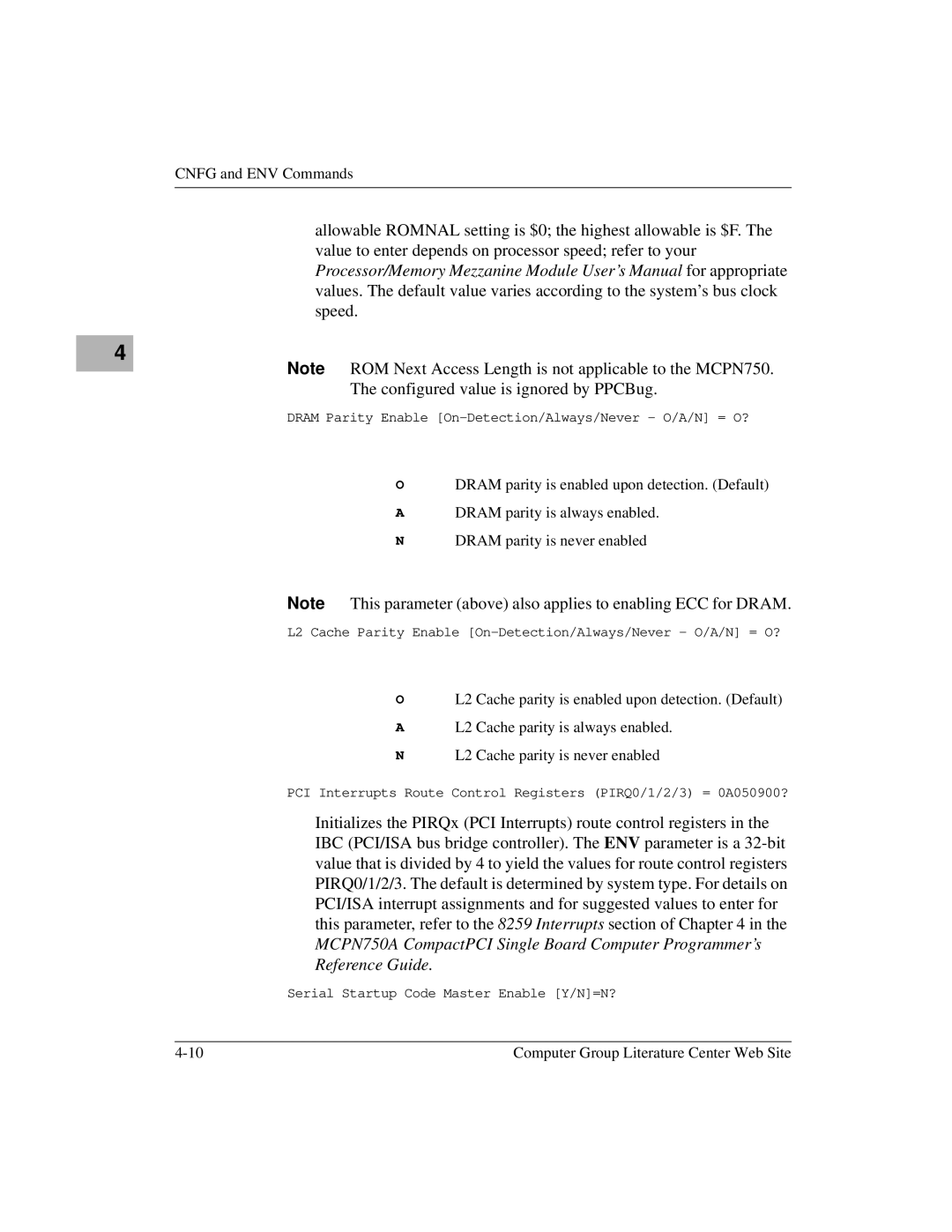 Motorola MCPN750A, IH5 manual Dram Parity Enable On-Detection/Always/Never O/A/N = O? 