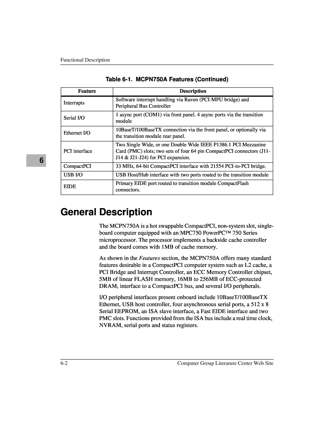 Motorola IH5 manual General Description, 1. MCPN750A Features Continued 