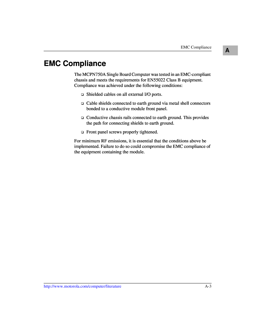 Motorola IH5, MCPN750A manual EMC Compliance 