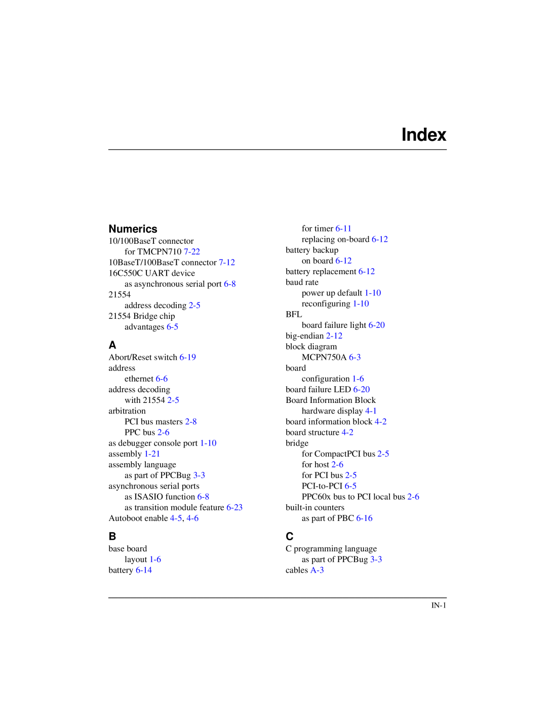 Motorola IH5, MCPN750A manual Index, Numerics 