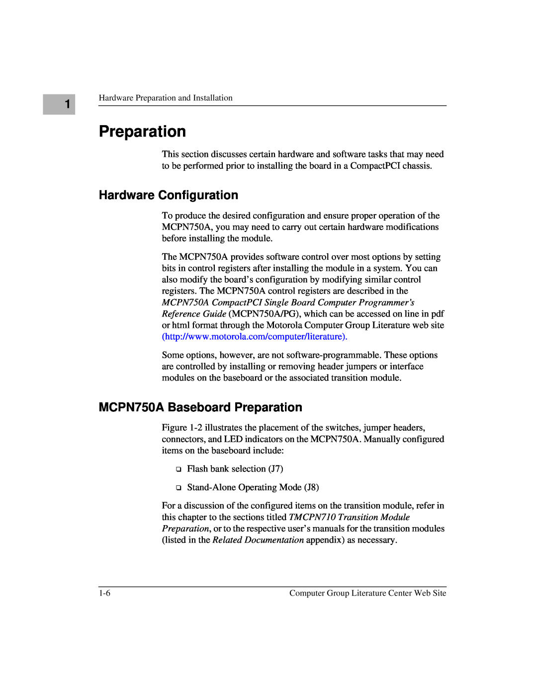 Motorola IH5 manual Hardware Configuration, MCPN750A Baseboard Preparation 