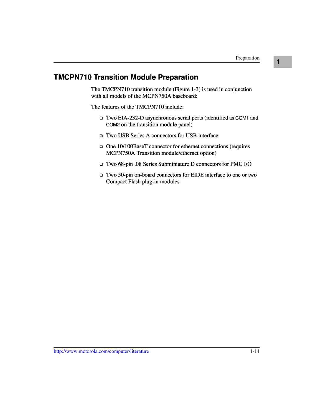 Motorola IH5, MCPN750A manual TMCPN710 Transition Module Preparation 