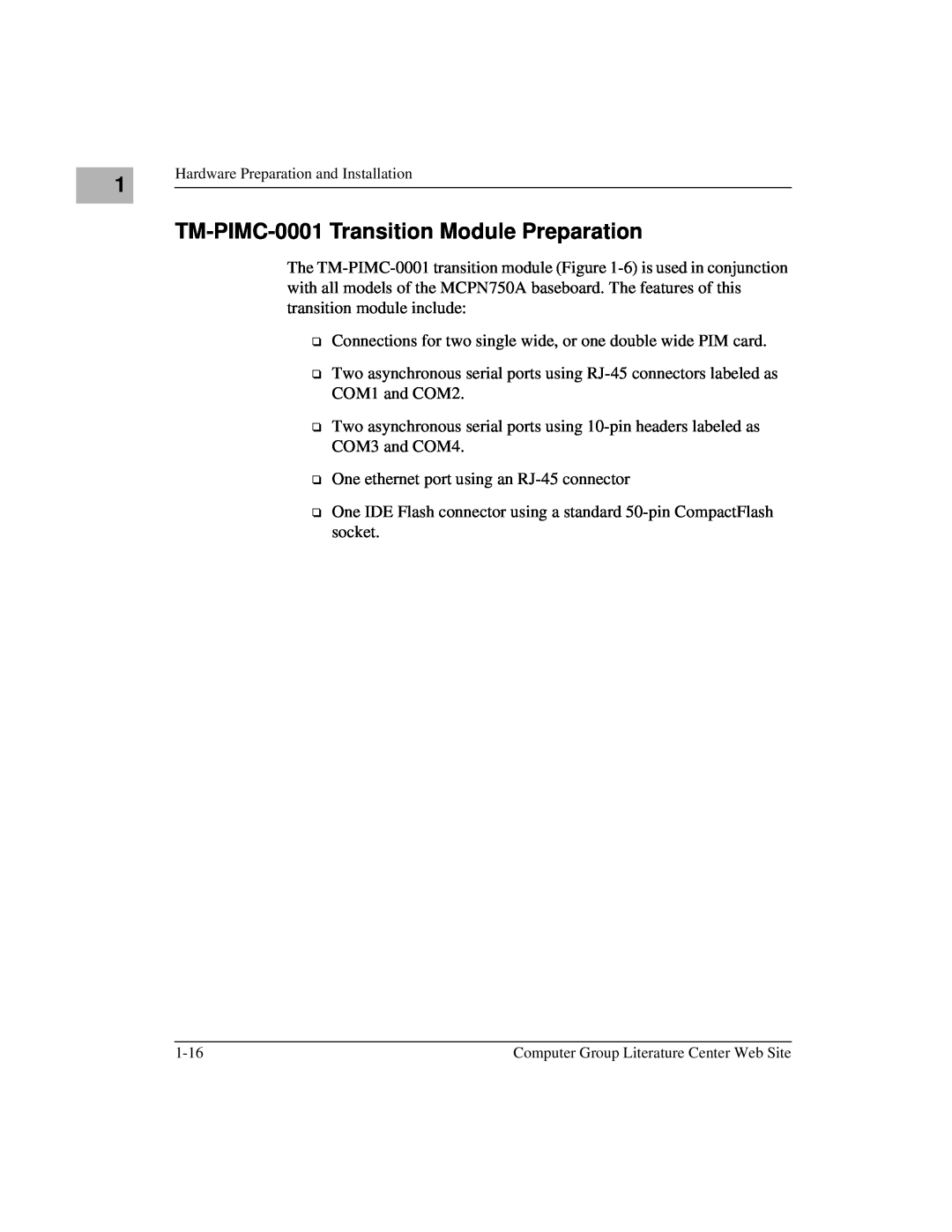 Motorola MCPN750A, IH5 manual TM-PIMC-0001 Transition Module Preparation 
