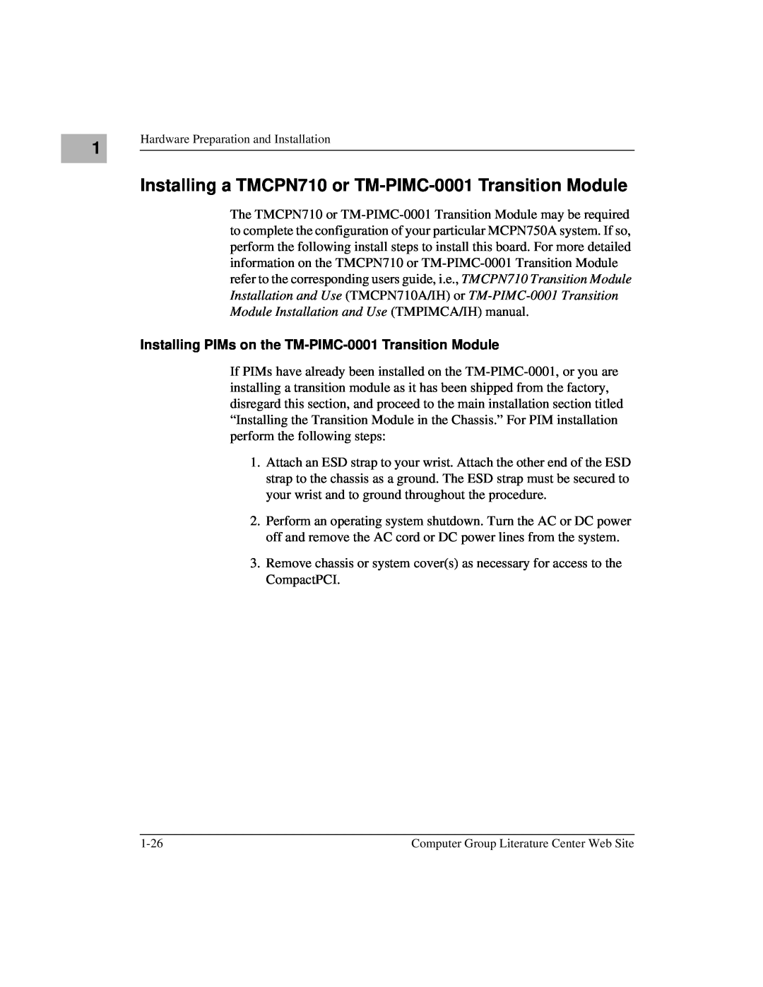 Motorola MCPN750A, IH5 manual Installing a TMCPN710 or TM-PIMC-0001 Transition Module 