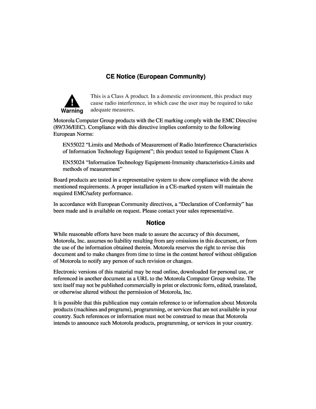 Motorola IH5, MCPN750A manual CE Notice European Community 