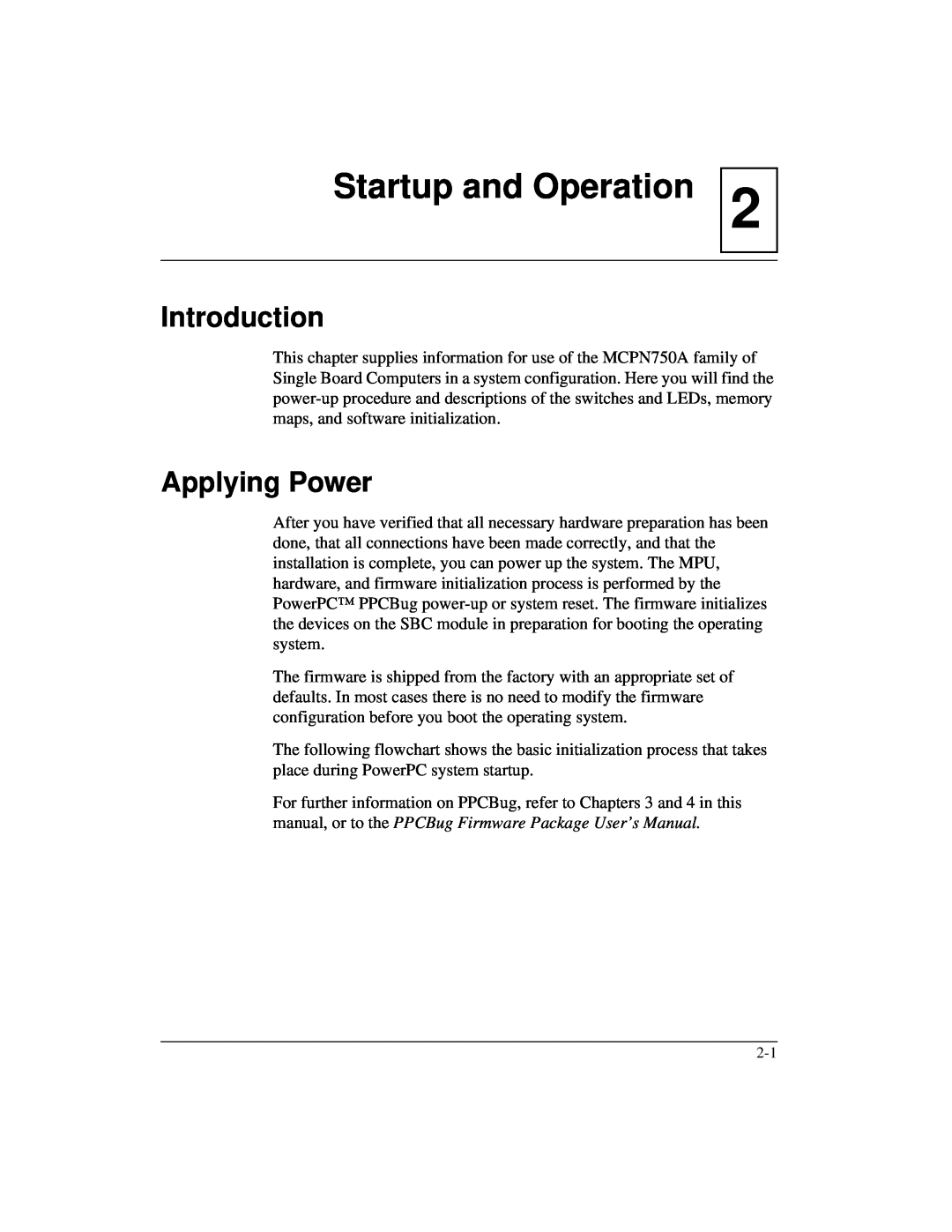 Motorola IH5, MCPN750A manual Startup and Operation, Applying Power, Introduction 