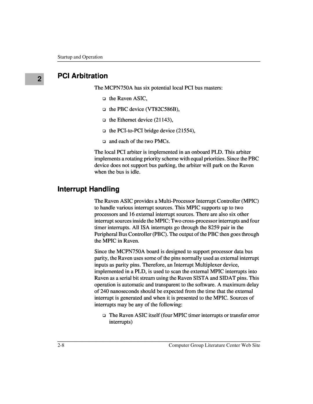 Motorola MCPN750A, IH5 manual PCI Arbitration, Interrupt Handling 