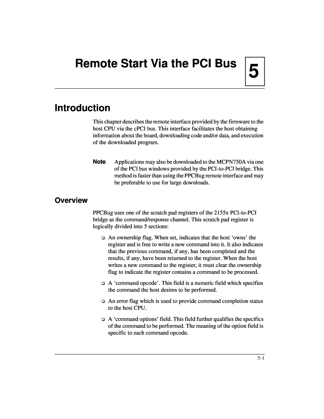 Motorola IH5, MCPN750A manual Remote Start Via the PCI Bus, Overview, Introduction 