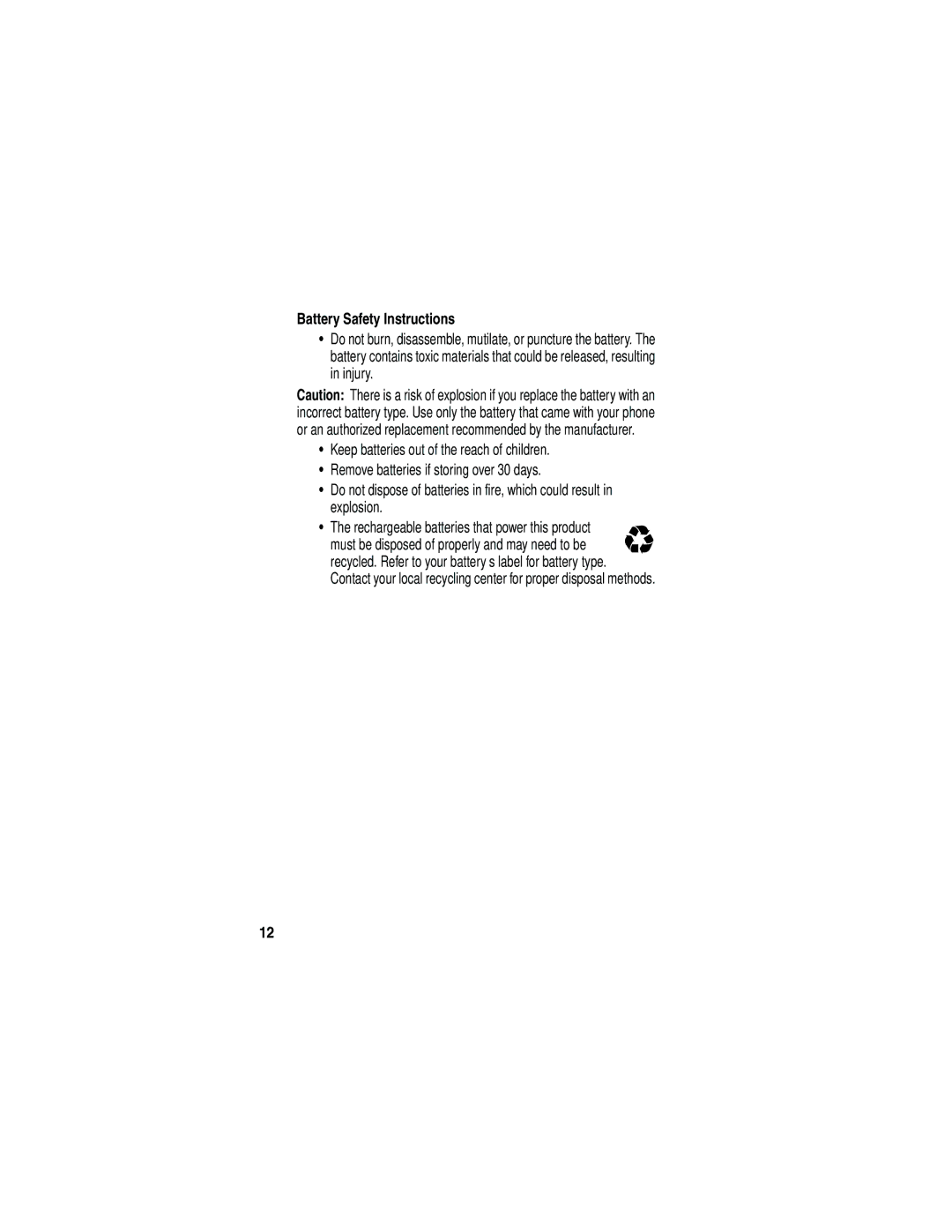 Motorola MD40 manual Battery Safety Instructions 