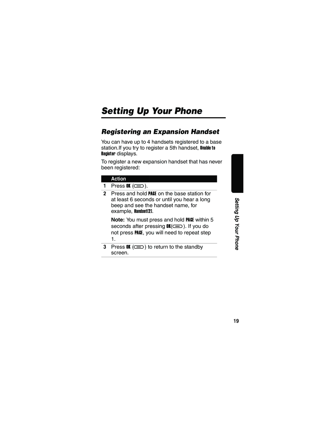 Motorola MD41 manual Setting Up Your Phone, Registering an Expansion Handset 