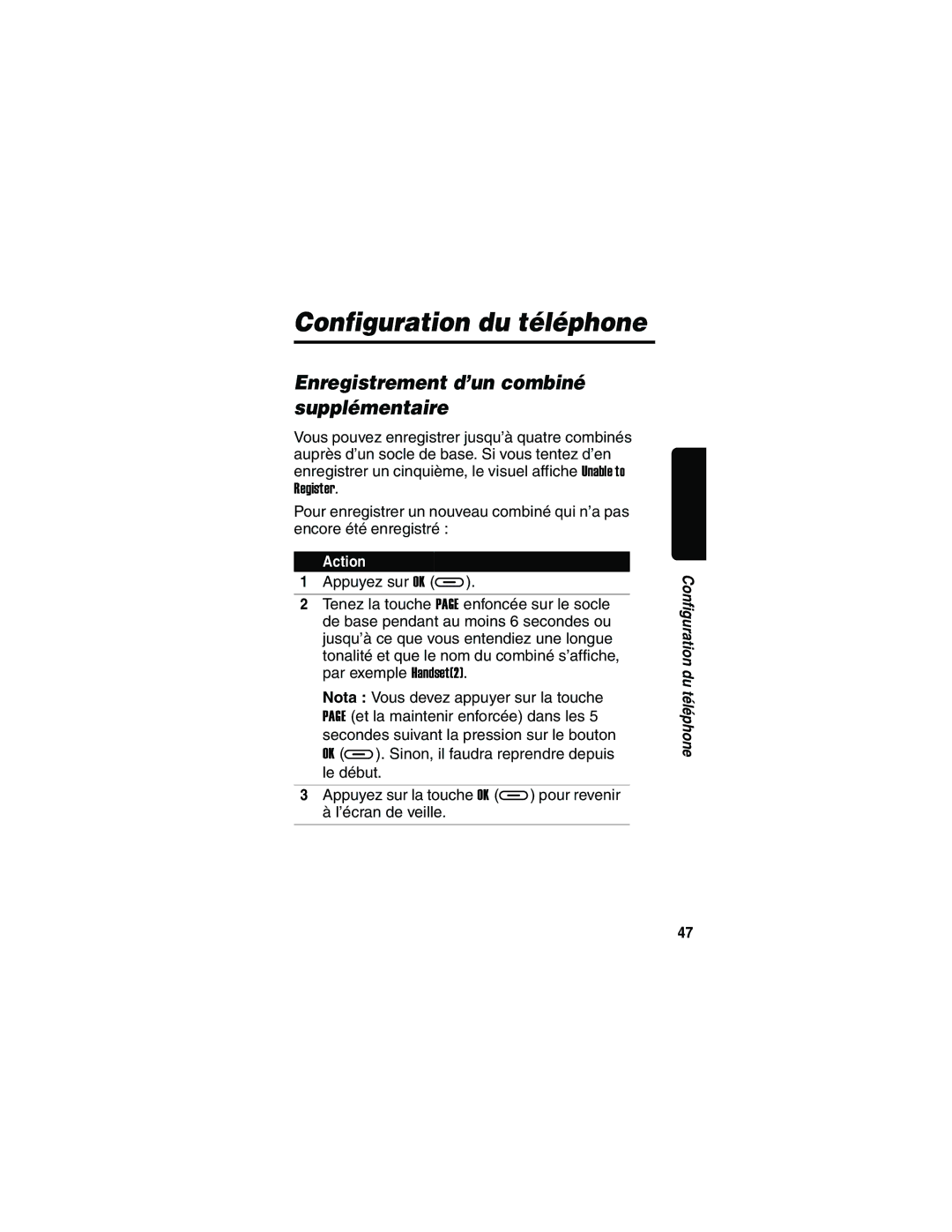 Motorola MD41 manual Configuration du téléphone, Enregistrement d’un combiné supplémentaire 