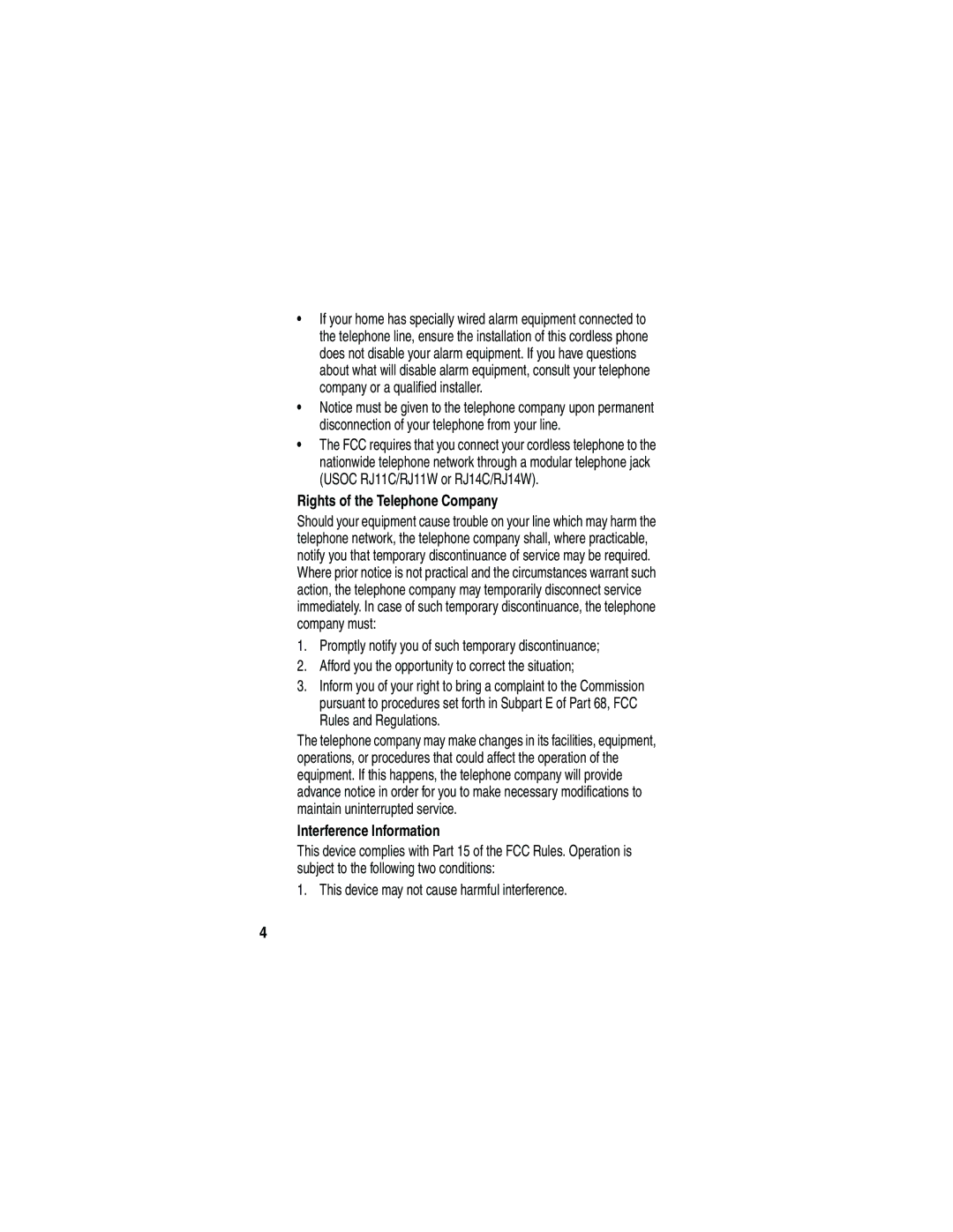 Motorola MD41 manual Rights of the Telephone Company, Interference Information 