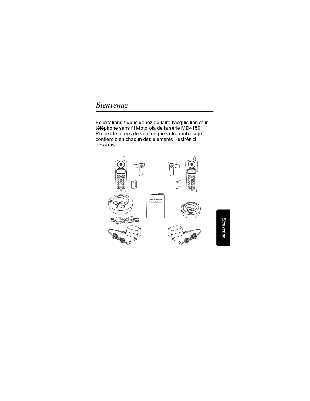 Motorola MD4150 manual Bienvenue 