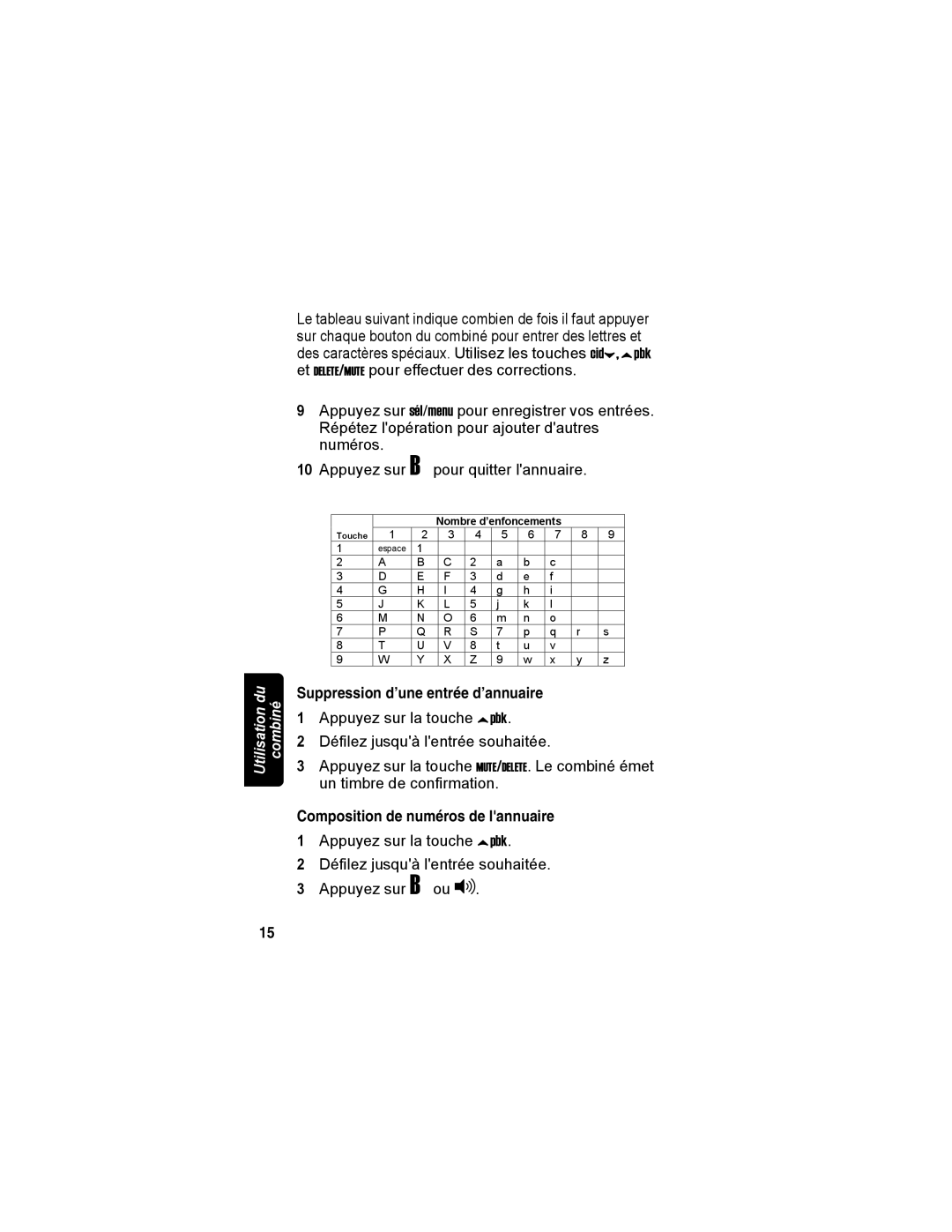 Motorola MD4150 manual Suppression d’une entrée d’annuaire, Composition de numéros de lannuaire 