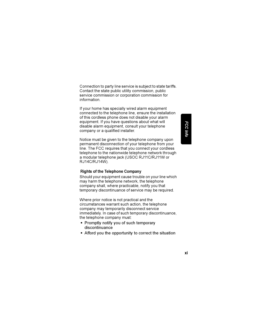 Motorola MD4160 Series manual Rights of the Telephone Company 