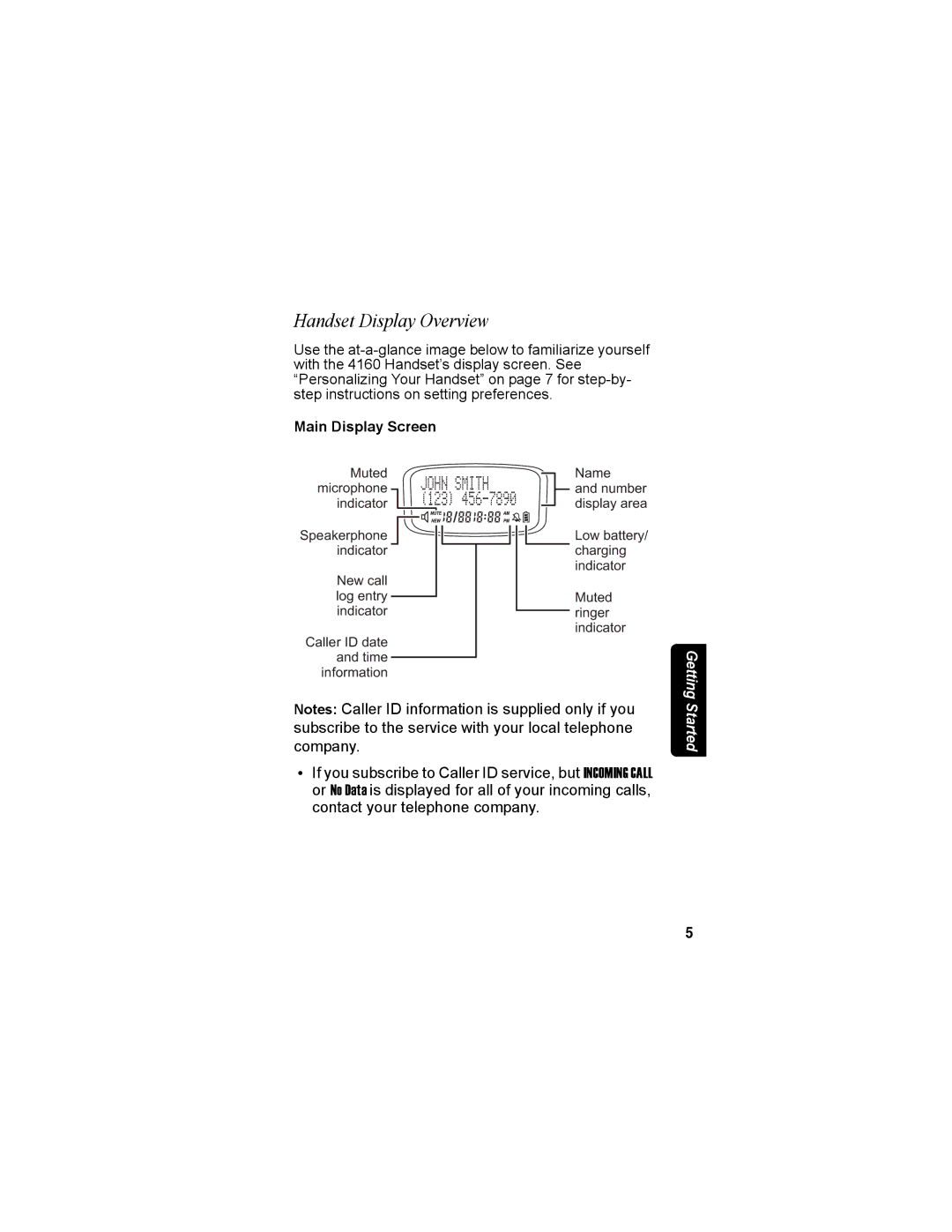 Motorola MD4160 Series manual Handset Display Overview, Main Display Screen 