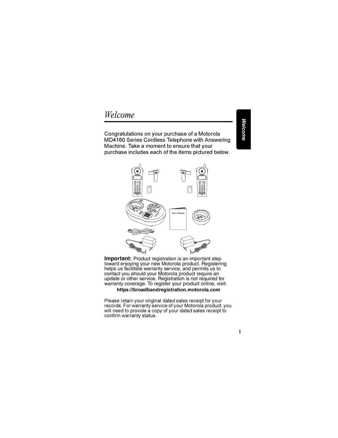 Motorola MD4160 Series manual Welcome, Https//broadbandregistration.motorola.com 