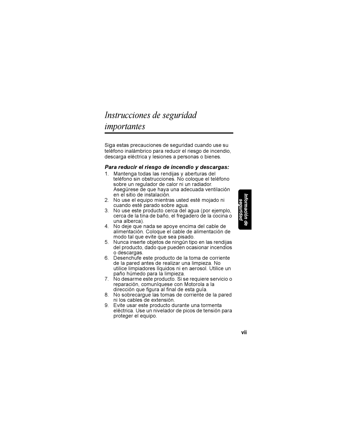 Motorola MD4160 Series manual Instrucciones de seguridad importantes, Para reducir el riesgo de incendio y descargas 