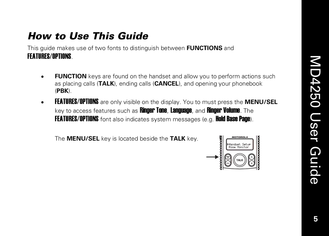 Motorola MD4250 manual How to Use This Guide, Features/Options 