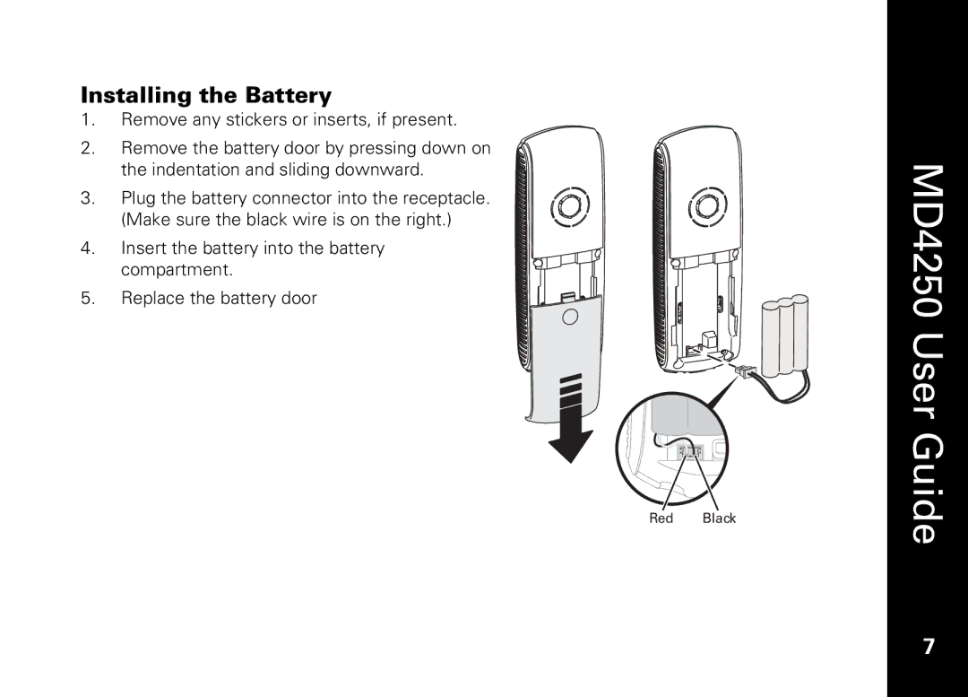 Motorola MD4250 manual Installing the Battery 