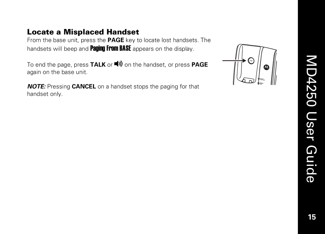 Motorola MD4250 manual Locate a Misplaced Handset 